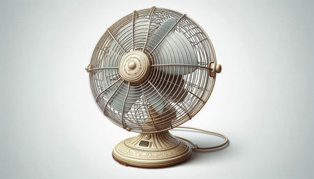 3d rendering of a metal fan on a white background with shadowの写真素材