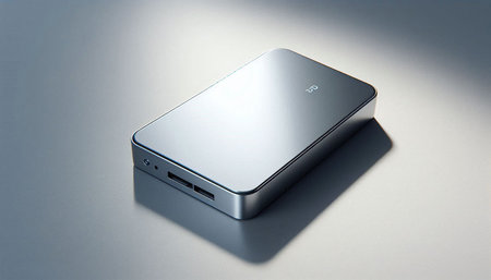 External hard drive on a white background. 3d rendering. Computer digital drawing.