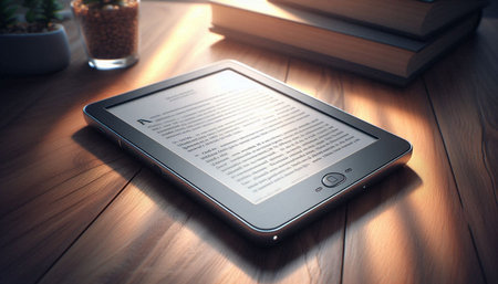 Tablet pc and books on a wooden table, close-up