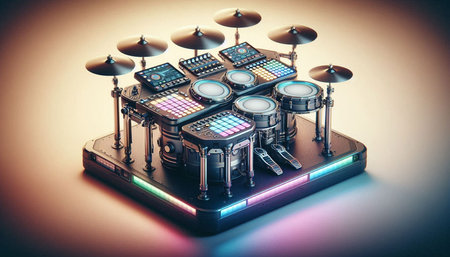 Electronic music instruments on a white background. 3d rendering.