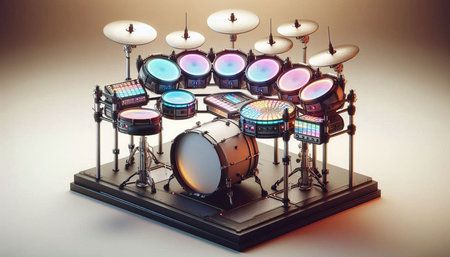 Drum set on a white background. 3d render illustration.の写真素材