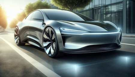 3D rendering of a brand-less generic concept car in the city