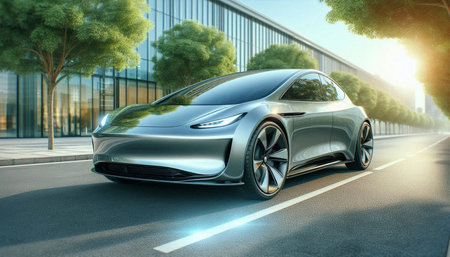 Modern gray sports car on the road. 3d rendering image.