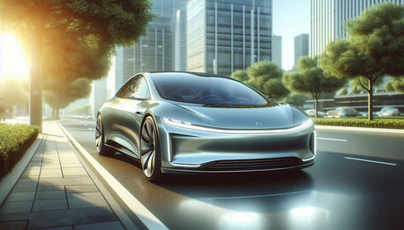 Conceptual image of a sports car on the road. 3d rendering