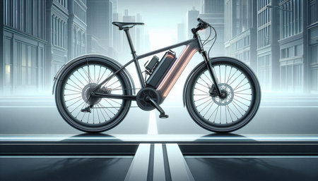 Bicycle on the road in the city. 3D rendering.