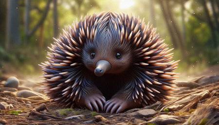 Echidna in the forest, 3D render of echidnaの写真素材