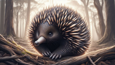 Echidna in the forest. 3D illustration. Fantasy.の写真素材