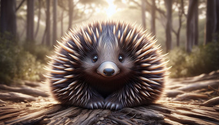 Echidna in the forest, 3D illustration. Nature backgroundの写真素材