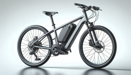 3d rendering of a black mountain bike on a gray background.