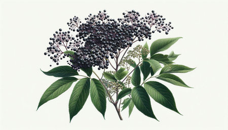 Black elderberry (Sambucus nigra) isolated on white background
