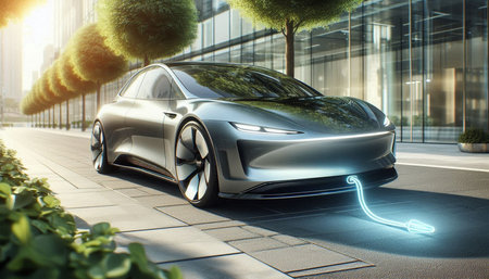 Conceptual 3D rendering of a modern electric car in the city