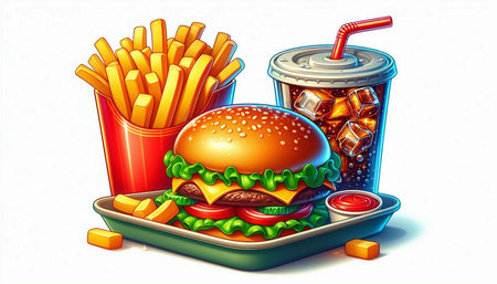 Fast food, hamburger, french fries and cola. Vector illustration.の写真素材