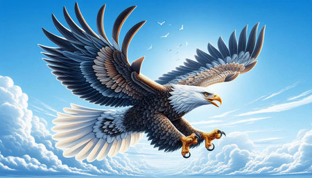 Eagle flying high in the blue sky. 3d illustration.