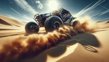 3d illustration of off-road vehicle in the sand dunes