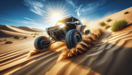 Off-road vehicle in the desert. 3d rendering. Computer digital drawing.の写真素材
