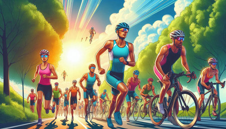 Cyclists on the road to the finish line. Vector illustration.