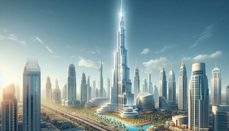 Futuristic city with skyscrapers and high-rise buildings