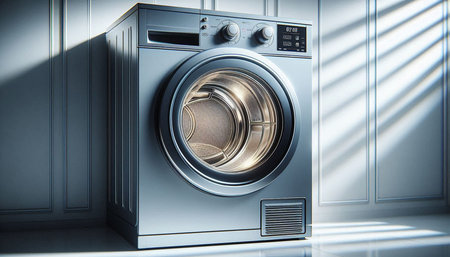 Washing machine in the laundry room. 3d render illustration.