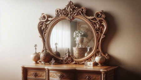 Vintage mirror on the dressing table in the room. 3d renderingの写真素材