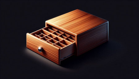 Wooden drawers isolated on black background. 3d illustration.の写真素材