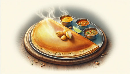 Pancakes with chickpeas and spices on a wooden board