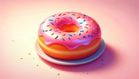 Donut with pink glaze and sprinkles, 3d render