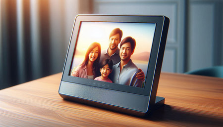 Video conference with friends on the tablet screen. 3D rendering.