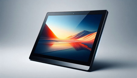 Tablet pc with a view of the mountains. 3D rendering