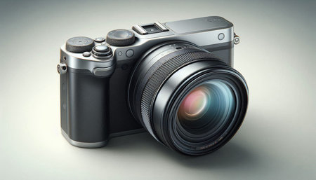 Digital SLR camera on a gray background. 3d illustration.