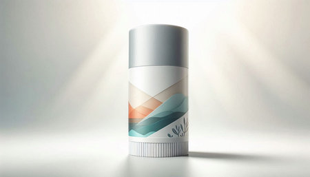3d render of a cosmetic container with a colorful pattern on it