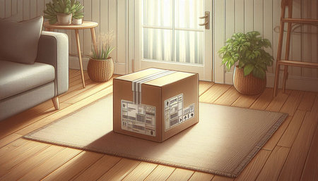 3d rendering of cardboard box on the floor in the living room