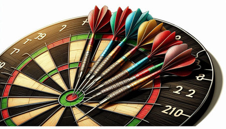 dartboard with darts isolated on white background, 3d illustration