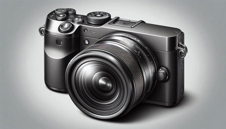 Digital SLR camera on a gray background. 3d illustration.