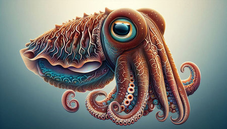 Octopus on a dark background. 3D illustration. Vintage style.の写真素材