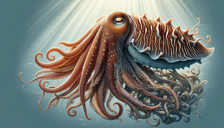 Octopus on a background of blue sky. 3D illustration.の写真素材