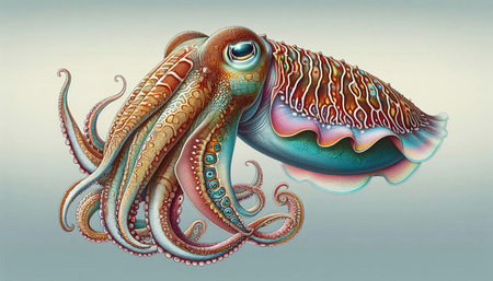 Octopus on a light background. 3D rendering. Computer digital drawing.の写真素材