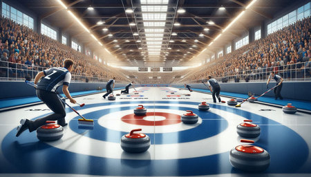 Group of hockey players in action at the stadium. 3D rendering