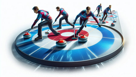 Group of people playing ice hockey in a circle. 3D rendering