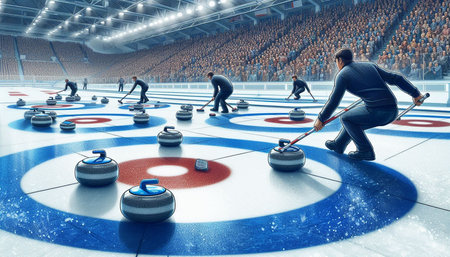 3D rendering of a group of people playing ice hockey on ice arena