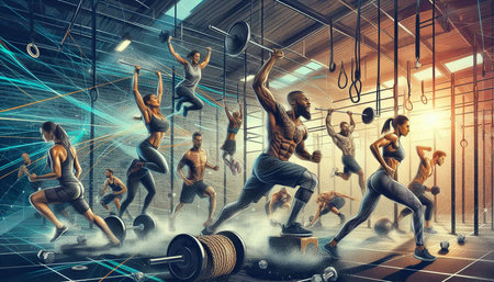 Fitness and healthy lifestyle concept as a group of fit young women exercising with weights in a gym...
