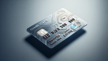 Close-up of a credit card on a grey background. 3d rendering