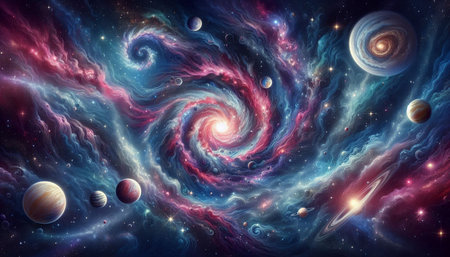 Planets, stars and galaxies in outer space showing the beauty of space exploration.