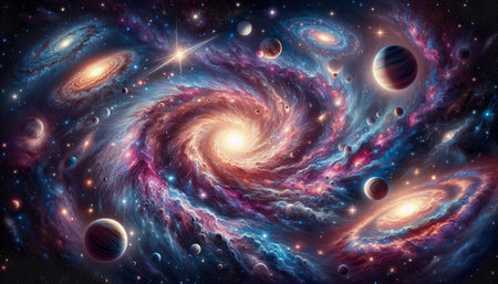 Planets and galaxy, science fiction wallpaper. Beauty of deep space. Billions of galaxies in the...