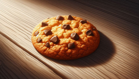 Chocolate chip cookies on wooden table. 3d render illustration.
