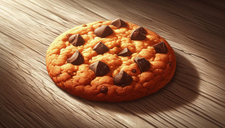 Chocolate chip cookie on wooden table. Toned image. Selective focus.