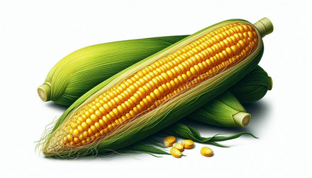 Fresh corn isolated on white background. 3d rendering. Computer digital drawing.
