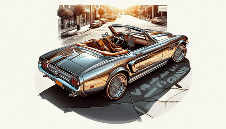 Retro car on the street. 3D illustration. Vintage style.