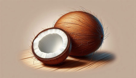 Coconut on a light background. 3D illustration. 3D rendering.