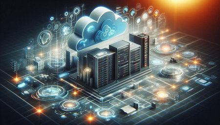 Cloud computing technology concept. 3d rendering toned image double exposure