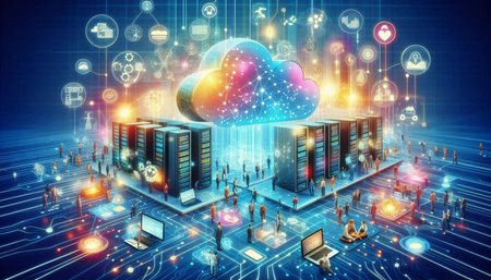 Cloud computing concept. 3D rendering, 3D illustration. Computer technology.